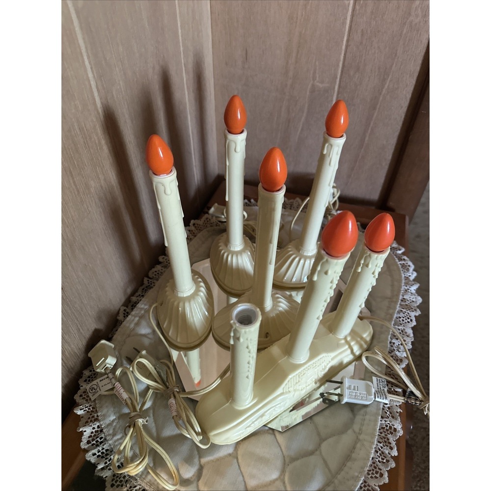 Vintage Electric 3-Light Candolier Candelabra Ivory Plastic Base 9.75" Lot 5